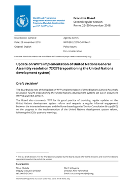 Update on WFP's Implementation of United Nations General Assembly