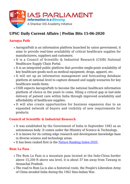 UPSC Daily Current Affairs | Prelim Bits 15-06-2020