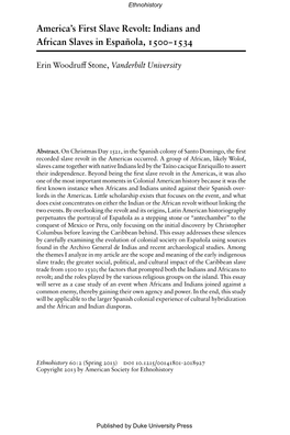 America's First Slave Revolt: Indians and African Slaves in Española