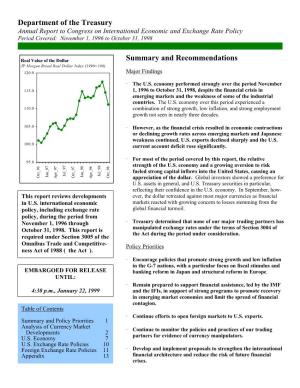 Department of the Treasury Summary and Recommendations