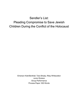 Sendler's List: Pleading Compromise to Save Jewish Children During The