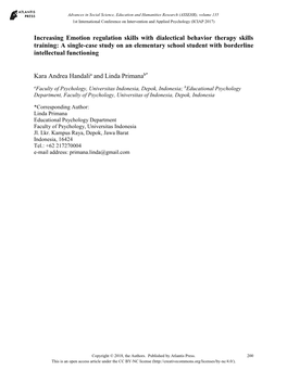 Increasing Emotion Regulation Skills with Dialectical Behavior Therapy