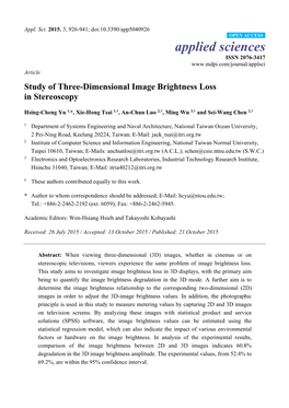 Study of Three-Dimensional Image Brightness Loss in Stereoscopy