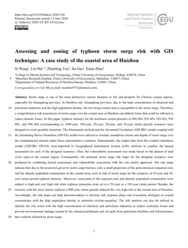 Assessing and Zoning of Typhoon Storm Surge Risk with GIS Technique: a Case Study of the Coastal Area of Huizhou