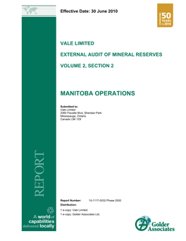 REPORT Report Number: 10-1117-0032 Phase 2000 Distribution: 1 E-Copy: Vale Limited 1 E-Copy: Golder Associates Ltd