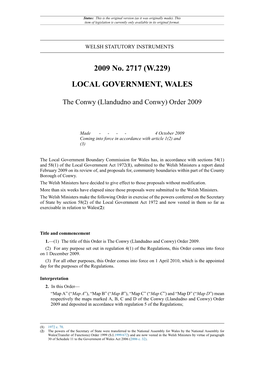 The Conwy (Llandudno and Conwy) Order 2009