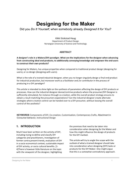 Designing for the Maker Did You Do It Yourself, When Somebody Already Designed It for You?