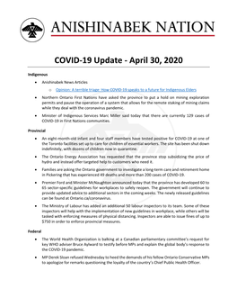COVID-19 Update - April 30, 2020