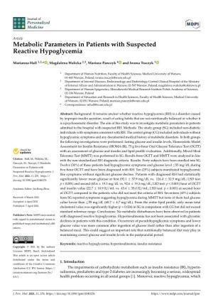 Metabolic Parameters in Patients with Suspected Reactive Hypoglycemia
