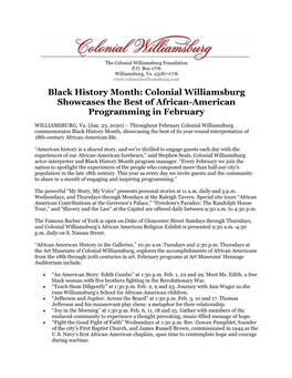 Black History Month: Colonial Williamsburg Showcases the Best of African-American Programming in February