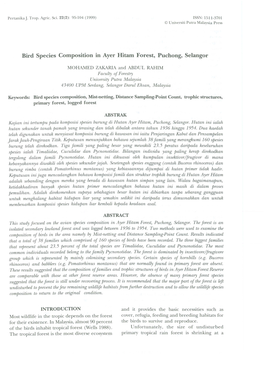 Bird Species Composition in Ayer Hitam Forest, Puchong, Selangor