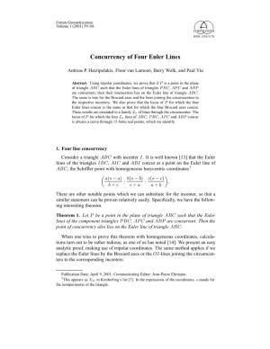 Concurrency of Four Euler Lines