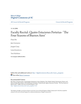 Faculty Recital: Quatro Estaciones Porteñas- "The Four Seasons of Buenos Aires" Diane Birr