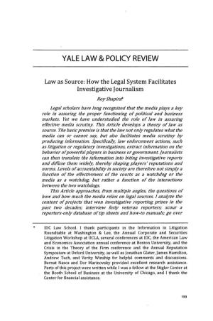 Law As Source: How the Legal System Facilitates Investigative Journalism