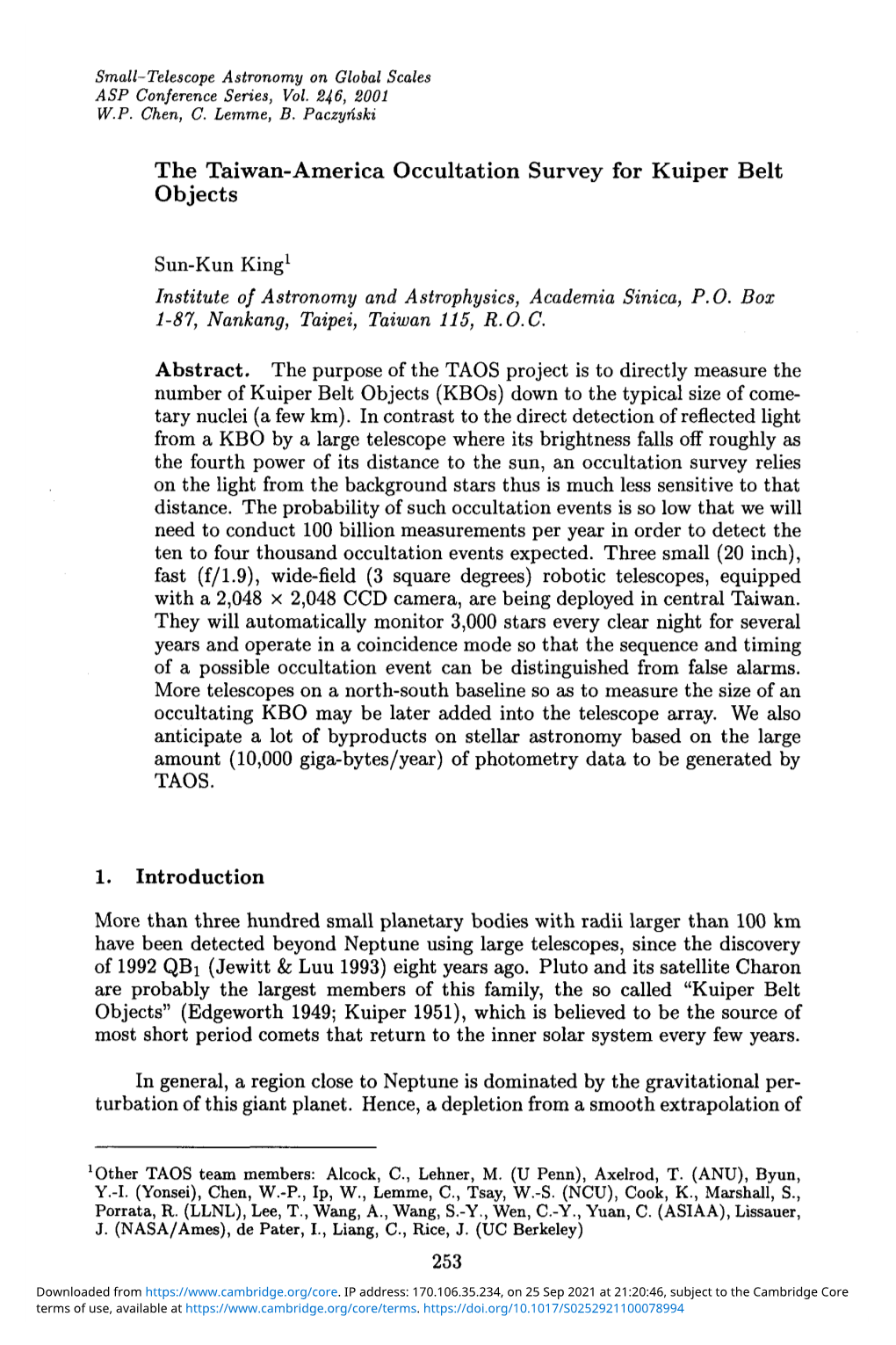 The Taiwan-America Occultation Survey for Kuiper Belt Objects Sun