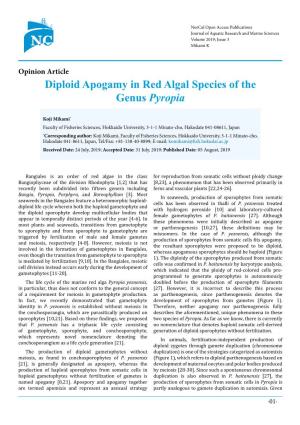 Diploid Apogamy in Red Algal Species of the Genus Pyropia