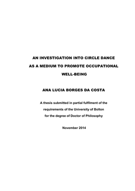 An Investigation Into Circle Dance As a Medium to Promote Occupational Well-Being Ana Lucia Borges Da Costa