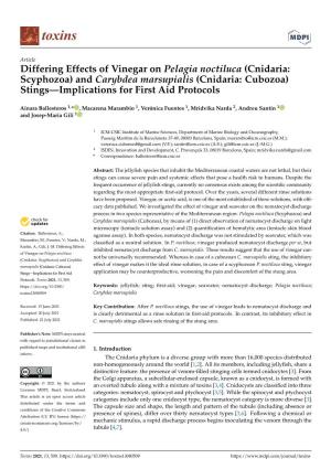 Differing Effects of Vinegar on Pelagia Noctiluca (Cnidaria: Scyphozoa) and Carybdea Marsupialis (Cnidaria: Cubozoa) Stings—Implications for First Aid Protocols
