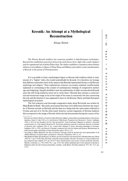 Kresnik: an Attempt at a Mythological Reconstruction