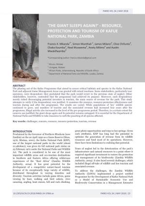 'The Giant Sleeps Again?' ‐ Resource, Protection and Tourism of Kafue National Park, Zambia