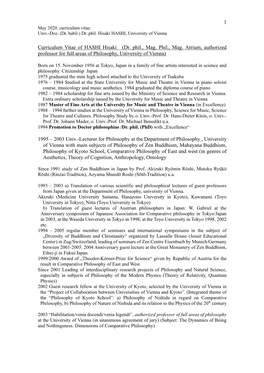 1 Curriculum Vitae of HASHI Hisaki (Dr. Phil., Mag. Phil., Mag. Atrium
