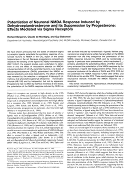 Potentiation of Neuronal NMDA Response Induced by Dehydroepiandrosterone and Its Suppression by Progesterone: Effects Mediated Via Sigma Receptors