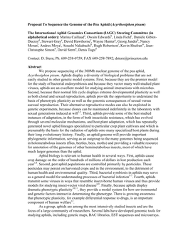 Proposal to Sequence the Genome of the Pea Aphid (Acyrthosiphon Pisum)