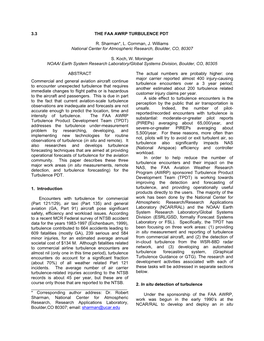 3.3 the FAA AWRP TURBULENCE PDT R. Sharman*, L. Cornman, J