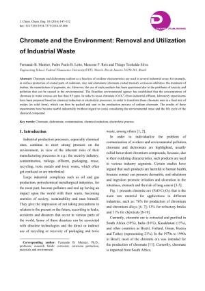 Chromate and the Environment: Removal and Utilization of Industrial Waste
