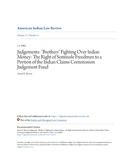 Fighting Over Indian Money: the Right of Seminole Freedmen to a Portion of the Indian Claims Commission Judgement Fund Aaron R