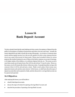 Bank Deposit Account