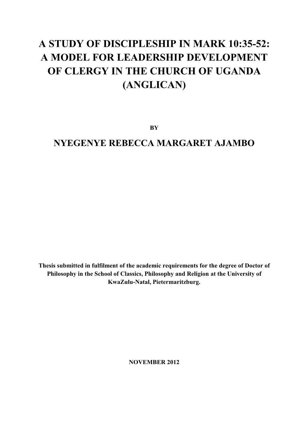 A Model for Leadership Development of Clergy in the Church of Uganda (Anglican)