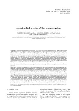 Antimicrobial Activity of Iberian Macroalgae