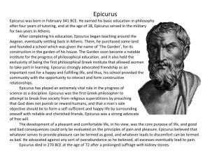 Epicurus Epicurus Was Born in February 341 BCE