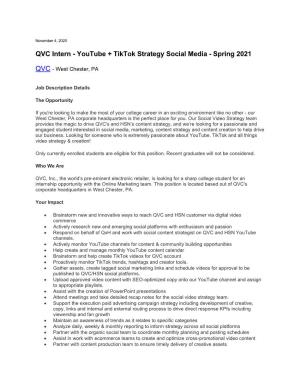 QVC Intern - Youtube + Tiktok Strategy Social Media - Spring 2021