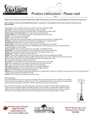 Product Instructions - Please Read Page 1