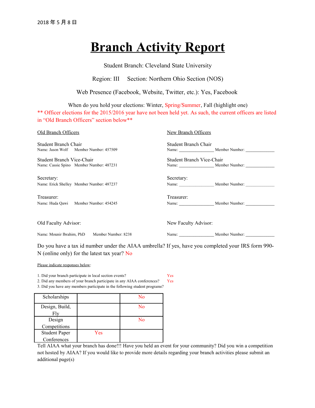 Branch Activity Report s1