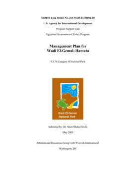 Management Plan for Wadi El-Gemal–Hamata