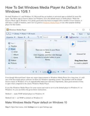 How to Set Windows Media Player As Default in Windows 10/8.1
