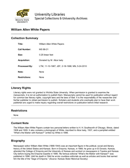 William Allen White Papers