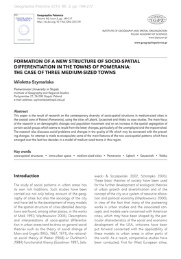 Formation of a New Structure of Socio-Spatial Differentiation in the Towns of Pomerania: the Case of Three Medium-Sized Towns