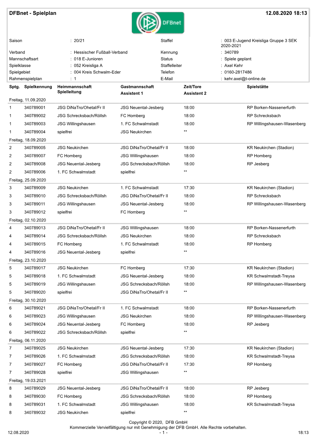 Spielplan 12.08.2020 18:13