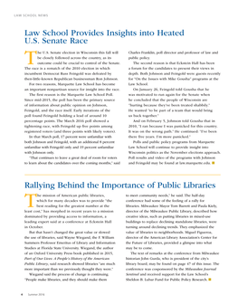 Rallying Behind the Importance of Public Libraries Law School Provides Insights Into Heated U.S. Senate Race
