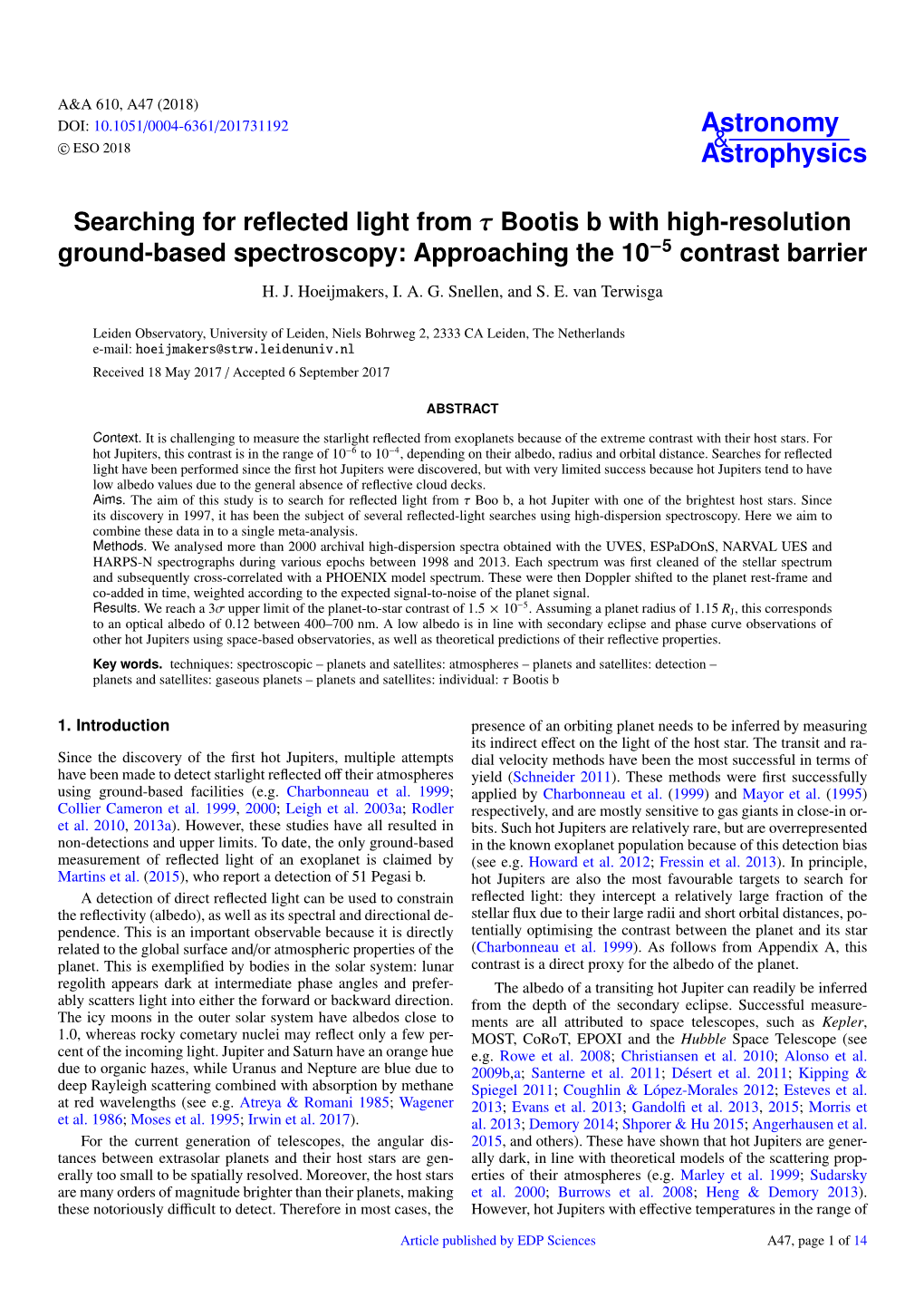 Searching for Reflected Light from Τ Bootis B with High-Resolution