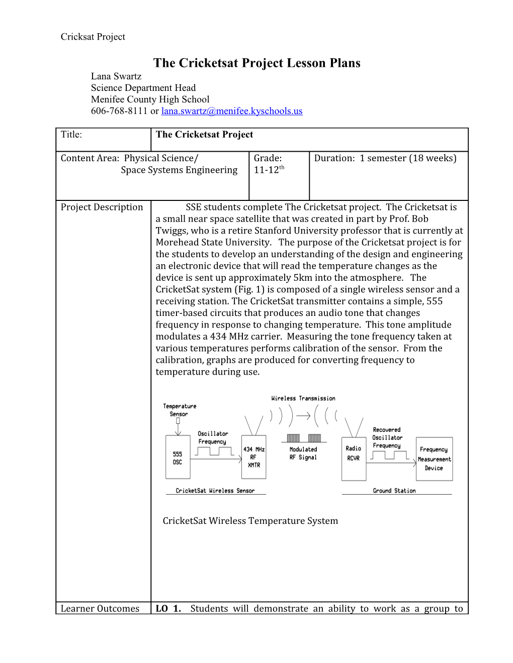 The Cricketsat Project Lesson Plans