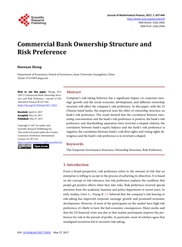 Commercial Bank Ownership Structure and Risk Preference