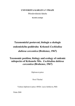 Taxonomické Postavení, Biologie a Ekologie Endemického Poddruhu Krkonoš Cochlodina Dubiosa Corcontica (Brabenec, 1967)