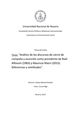 Análisis De Los Discursos De Cierre De Campaña Y Asunción Como Presidente De Raúl Alfonsín (1983) Y Mauricio Macri (2015)