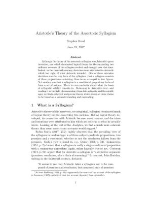 Aristotle's Theory of the Assertoric Syllogism