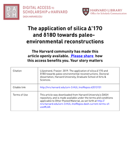 The Application of Silica Δ'17o and Δ18o Towards Paleo- Environmental Reconstructions